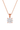 Rose gold necklace with a clear gemstone pendant on a white background